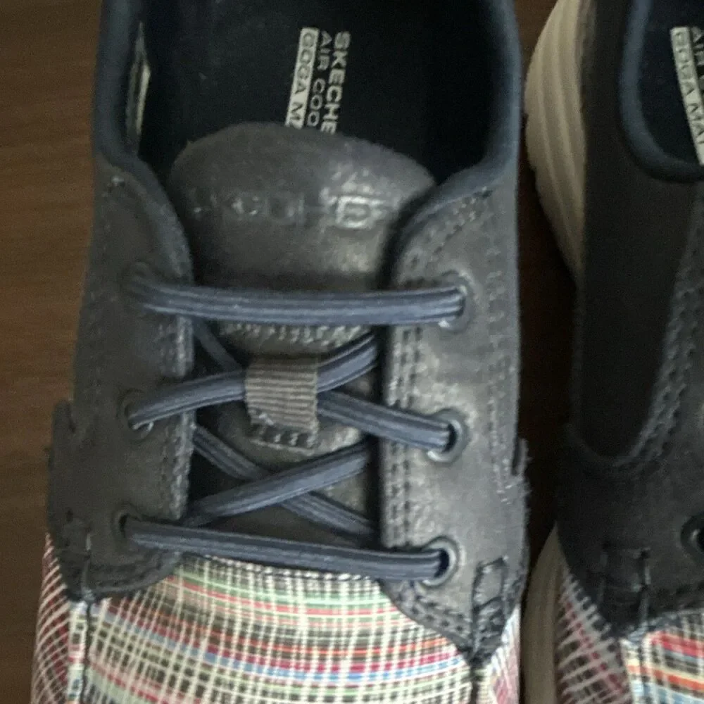 Skechers On-The-Go GOga Mat Comfort Plaid Navy Textile Lace-Up Sneaker 9.5